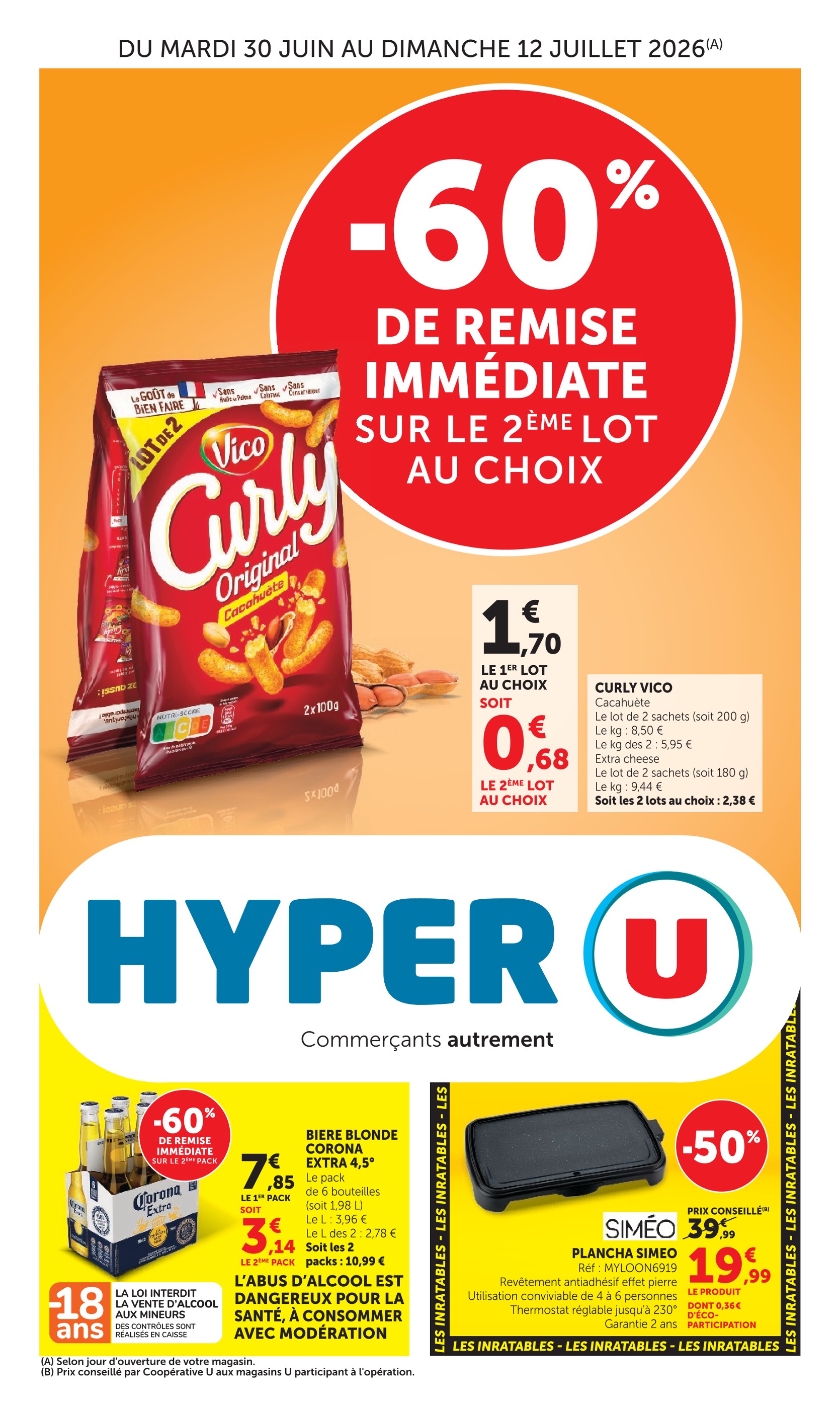 Prospectus Hyper U à Aubers: "-60% DE REMISE IMMÉDIATE SUR LE 2ÈME LOT AU CHOIX", 44} pages, 30/06/2026 - 12/07/2026